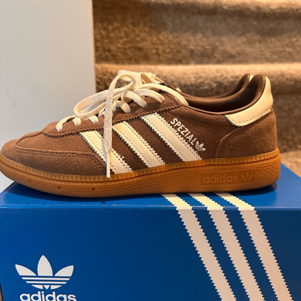 Adidas Brown and White Sneakers with Retro Suede Design